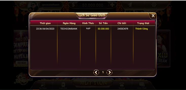 Ảnh bằng chứng giao dịch rút tiền 50 triệu Sunwin thành công
